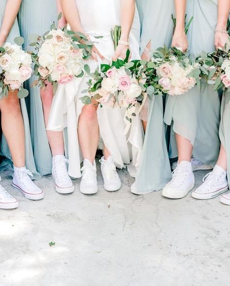 Bridesmaids In Sneakers, Azazie Agave Bridesmaid Dresses, Bridesmaid Sneakers, Wedding Poses, Special Day, Link In Bio, Wedding Flowers, Wedding Party, Tap