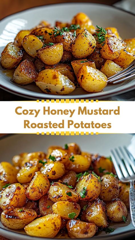 Warm up your winter meals with Honey Mustard Roasted Potatoes! This easy recipe combines sweet and savory flavors, perfect for Friendsgiving or any cozy dinner. A go-to for healthy winter treats, these roasted potatoes pair well with any main course and are sure to impress. Elevate your winter dinner recipes with this simple yet irresistible dish that’s a guaranteed crowd-pleaser! Russel Potatoes Recipes, Yellow Gold Potatoes Recipes, What Can I Make With Potatoes, Potato Lunch Ideas, Potato Dishes Dinner, Dinner Potato Recipes, Holiday Potatoes Recipes, What To Do With Potatoes, Potato Recipes For Dinner