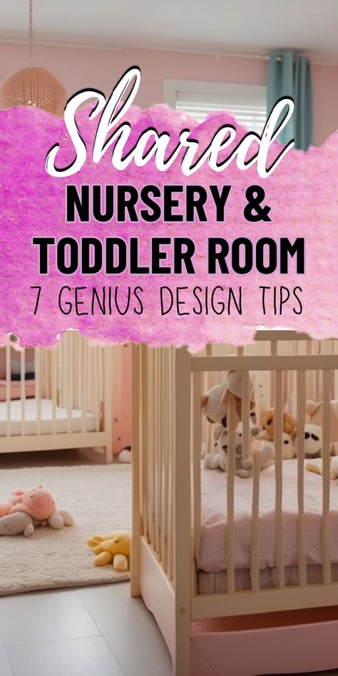 Shared nursery and toddler room design ideas. Nursery And Kids Room Shared, Gender Neutral Shared Nursery, Infant Toddler Shared Bedroom, Toddler And Baby Girl Shared Room, Two Toddler Girls Bedroom Ideas, Twin Bed And Crib Shared Room Layout, Nursery Shared With Sibling, Shared Girls Room Toddler And Baby, Crib And Bed Shared Room