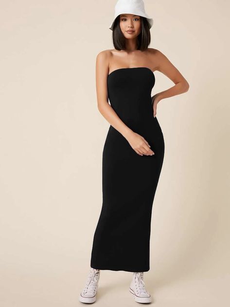 Solid Bodycon Maxi Dress | SHEIN USA Bodycon Maxi Dress Outfit, Long Tube Dress, Graduation Dresses Long, Shein Basics, Plain Maxi Dress, Grad Ideas, Bodycon Maxi Dress, Striped Tunic Dress, Maxi Dress Outfit