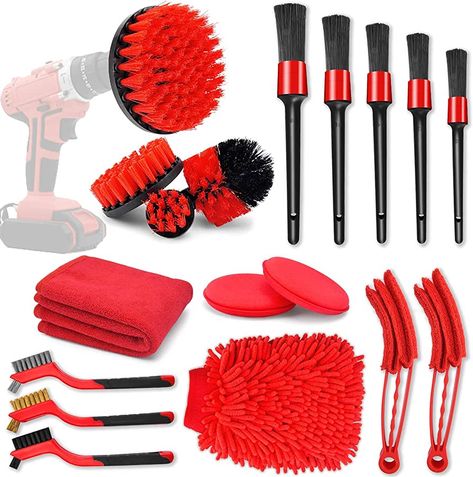 Mjn Pluo 18 Pcs Car Cleaning Tools Kit with Car Detailing kit， car detail brush set for Interior, Exterior,Cleaning Wheels,Dashboard,Interior,Exterior,Leather, Air Vents, Emblems : Amazon.co.uk: Automotive Car Garage Design Interior, Car Detail Shop, Car Garage Design, Clean Supplies, Car Detailing Tools, Diy Car Cleaning, Detailing Tools, Interior Car Cleaning, Car Detailing Kit