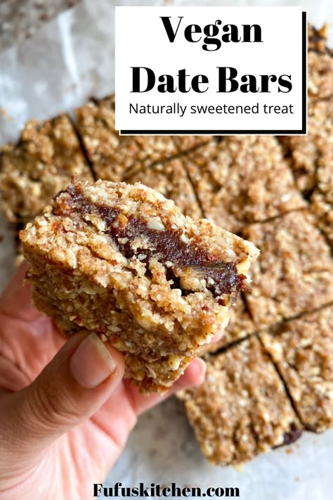 You got to try these vegan date bars for an all natural hearty snack or dessert! It is jam packed with flavor and textures. Definitely give it a try! #vegandatebars #datebars #dates #allnatural #healthydessert #vegandessert Vegan Date Bars Recipe, Vegan Date Recipes Healthy, Date Vegan Recipes, Vegan Date Bars, Vegan Snack Bars, Raw Vegan Bars, Vegan Dessert With Dates, Vegan Date Dessert, Healthy Date Bars