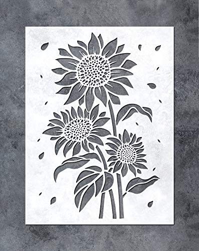 Pola Stensil, Flower Stencil Patterns, Sunflower Stencil, Stencil Wood, Stencil Painting On Walls, Stencil Printing, Wall Art Crafts, Tattoo Stencil Outline, Painting Templates