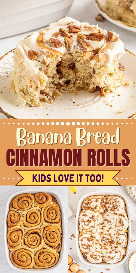 Banana Bread Cinnamon Rolls, Banana Bread Cinnamon, Bakery Stand, Bread Cinnamon Rolls, Cinnabon Rolls, Breakfast Desserts, Bread Cinnamon, Cinnamon Roll Recipe Homemade, Fall Board