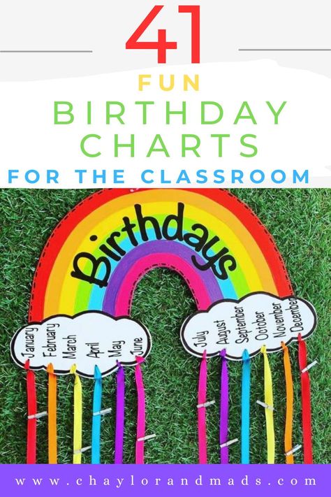 Fun ideas for a birthday chart for the classroom, including ideas for preschool, kindergarten or any elementary classroom. Learn how to make unique birthday displays that your students will love. Birthday Chart Kindergarten, Simple Birthday Board Classroom, Birthday Display For Classroom, School Birthday Wall Ideas, Unique Birthday Charts For Classroom, Birthday Chart Ideas For Preschool, Birthday Display In Classroom Preschool, Preschool Birthday Board Ideas Classroom Themes, Classroom Birthday Display Ideas