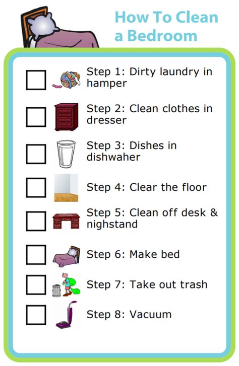 Help make a task that seems overwhelming feel manageable by breaking it into smaller steps. It makes your expectations clear, helps your kids know how to start, and helps them know there really is an end in sight! Cleaning Checklist By Room, After School Checklist, Uppfostra Barn, Room Cleaning Tips, Cleaning Checklists, Room Checklist, School Checklist, Kids Schedule, Kids Cleaning