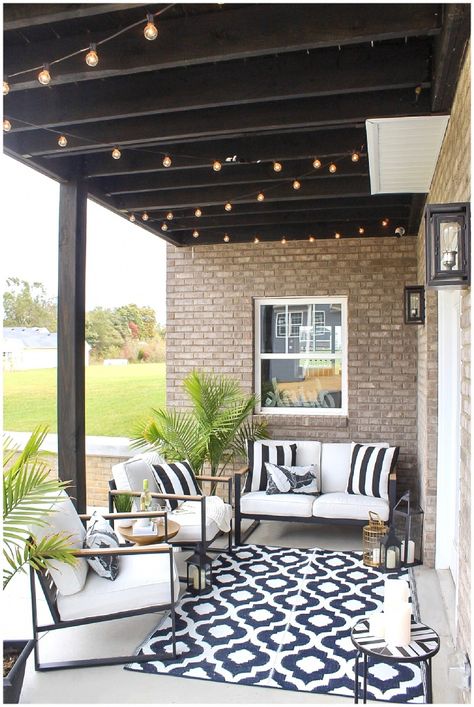 Black and White Outdoor Patio Vibes Patio Remodel, Backyard Seating, Patio Inspiration, Budget Patio, Apartment Patio Decor, Patio Decorating Ideas On A Budget, Deck Decorating Ideas On A Budget, Casa Exterior, Patio Makeover