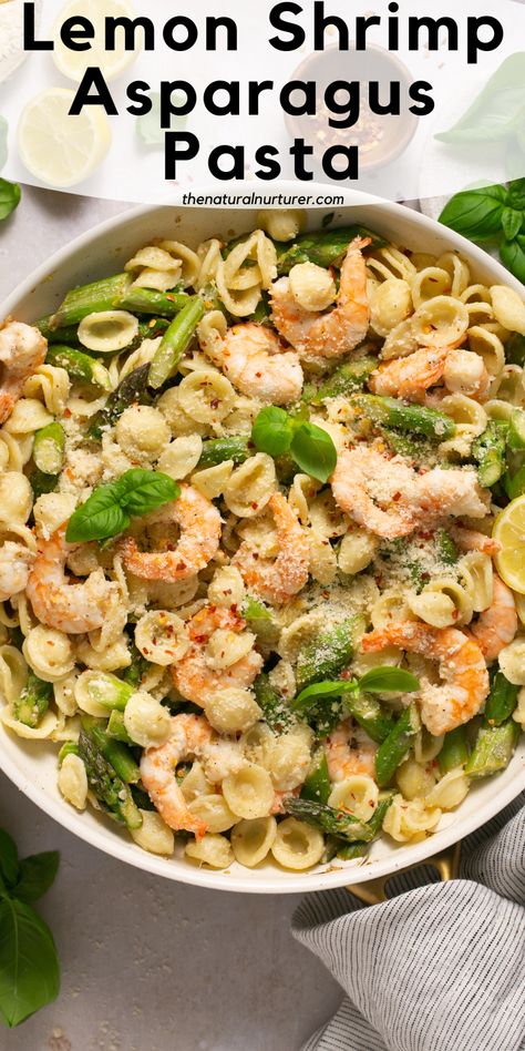 Made in just 20 minutes, this Shrimp Asparagus Pasta is made flavorful with garlic, lemon, and grated Parmesan cheese. The perfect easy dinner! Lemon Shrimp Asparagus Pasta, Shrimp And Asparagus Recipes Pasta, Shrimp And Asparagus Recipes, Shrimp Asparagus Pasta Recipes, Shrimp And Asparagus Pasta, Shrimp Asparagus Pasta, Shrimp Scampi Pasta Recipes, Lemon Asparagus Pasta, Shrimp Asparagus