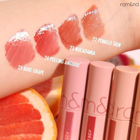 Lip Tint Kbeauty, Romand Lip Tint Swatch, Lip Tint Swatches, Romand Lip Tint, Romand Juicy Lasting Tint, Glossier Tint, Korean Lip Tint, Lipstick Brush, Tint Lipstick