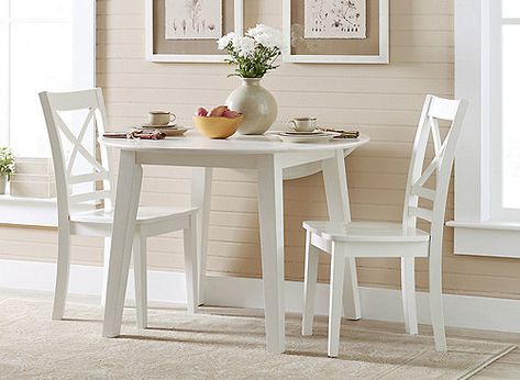 Simplicity 3-pc. Dining Set - Paperwhite | Raymour & Flanigan Nook Table Ideas, Flat Interior Ideas, Home Inspiration Modern, Table In Kitchen, Round Dining Room Sets, Chairs For Kitchen, Honey Caramel, Leaf Dining Table, Apartment Dining Room