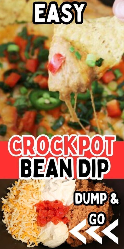 Spice up your party with Crockpot Cream Cheese Bean Dip from Crock Pots And Flip Flops. It's the ideal appetizer, made even better in the crockpot! This creamy, spicy, and cheesy bean dip is the perfect choice for potlucks, parties, or any event. Easy to prepare with refried beans, salsa, cheese, cream cheese, sour cream, and taco seasoning, it's guaranteed to be a hit! Whip it up now for an instant crowd-pleaser! Crockpot Bean Dip, Cheese Bean Dip, Cheesy Bean Dip, Hot Bean Dip, Cream Cheese Bean Dip, Bean Cheese Dip, Easy Bean Dip, Refried Bean Dip, Bean Dip Recipe