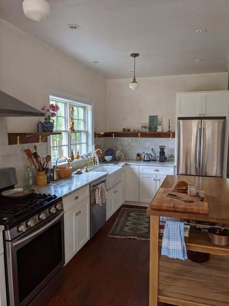 Butcher Block Island Ikea, Ikea Butcher Block Island, Simon Sarris, Butchers Block Island, Ikea Butcher Block, Brass Lamps, Butcher Block Island, Craftsman Interior, Flat Ideas