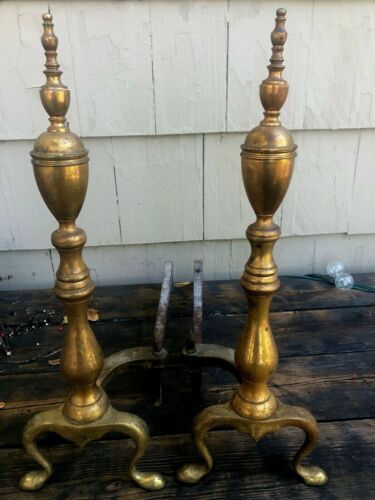 PRICE REDUCED--Antique Federal Style Brass & Cast Iron Fireplace ANDIRONS | eBay Andirons In Fireplace, Fireplace Andirons, Iron Fireplace, Fireplace Logs, Log Holder, Glass Light Fixture, Cast Iron Fireplace, Antique Fireplace, Arts Crafts Style