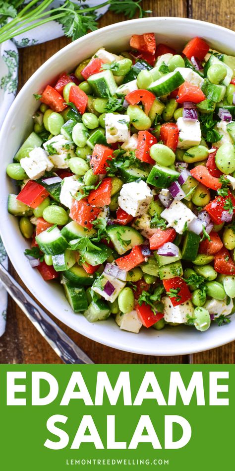 Edamame Recipes, Edamame Salad, Creamy Feta, Mediterranean Diet Recipes, Veggie Dishes, Edamame, Healthy Salad Recipes, Healthy Salads, Mediterranean Recipes