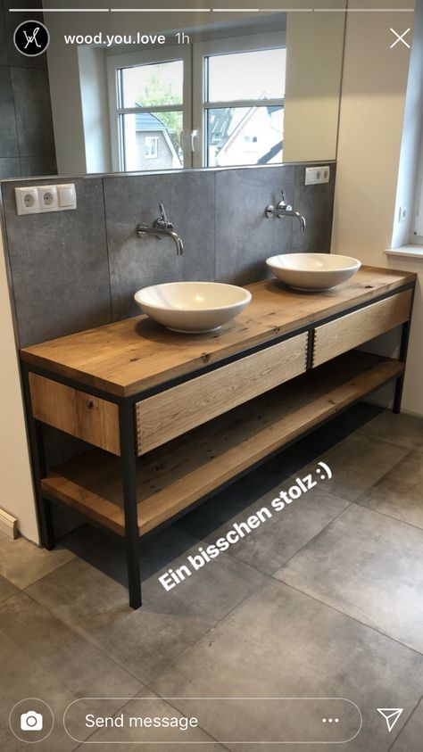 Industrial Modern Bathroom, Grey Bathroom Cabinets, Wc Bathroom, Industrial Kitchen Design, Eclectic Bathroom, Vintage Industrial Furniture, Bathroom Vanity Units, Bathroom Inspiration Decor, Grey Bathrooms