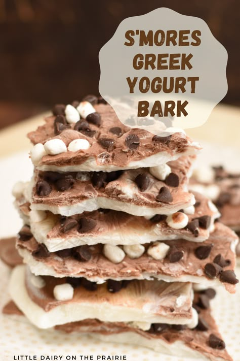 S’mores Greek Yogurt, Yogurt Bark With Graham Cracker, Frozen Protein Smores, Low Calorie Yogurt Bark, Greek Yogurt Cups, Vanilla Greek Yogurt Dessert, Frozen Greek Yogurt Bark, Smores Bark, Bark Dessert