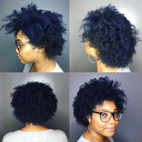 Short Natural Blue Black Hair Natural Hair Color Dye, Blue Black Hair Dye, Blue Natural Hair, Midnight Blue Hair, Blue Black Hair Color, Natural Dark Hair, Hair Black Women, Blue Black Hair, Dark Blue Hair