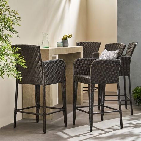 Anaya Outdoor Wicker Barstool (Set of 4) by Christopher Knight Home - N/A - On Sale - Bed Bath & Beyond - 12186999 Wicker Bar Stools, Brown Bar Stools, Bar Sets, Outdoor Bar Sets, Outdoor Patio Set, Bar Stools With Backs, Outdoor Bar Stools, Christopher Knight, Outdoor Dining Furniture