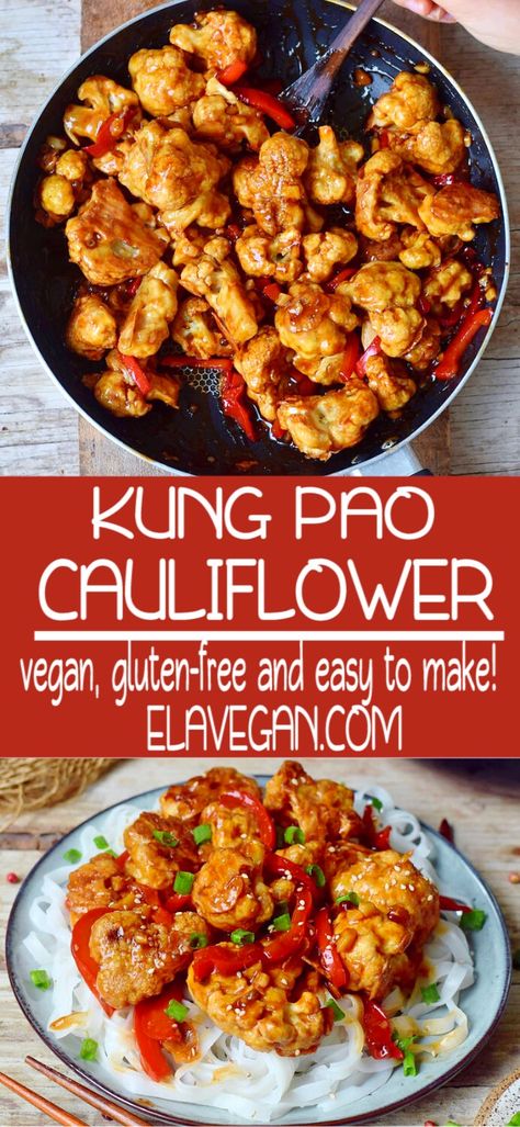 Kung Pao Cauliflower, Cauliflower Recipes, Vegan Dinner Recipes, Veggie Dishes, Healthy Vegetarian, Meat Free, Burger Recipes, Sandwich Recipes, Kung Pao