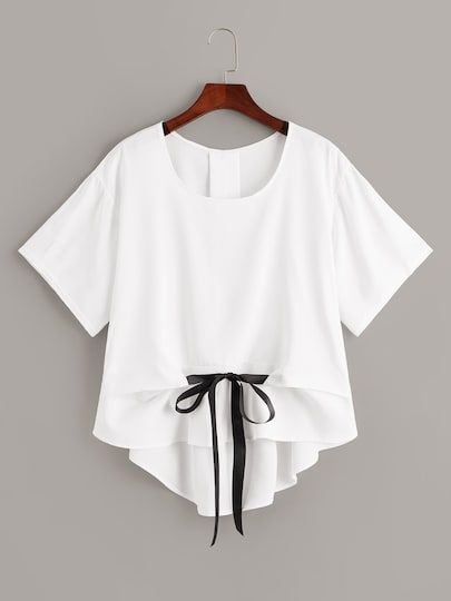 Plus Dip Hem Solid Knot Blouse | SHEIN Dip Hem Top, Dip Hem Blouse, Knot Blouse, Knotted Blouse, Chic Tops, Fashion Tops Blouse, Hem Blouse, Crop Top Outfits, Hem Top