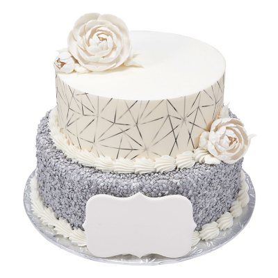 Shimmering Elegance Two-Tier Cake, Silver - Sam's Club Sams Club Cake, Full Sheet Cake, Half Sheet Cake, 10 Inch Cake, Succulent Cake, Icing Design, Milestone Birthday Party, Two Tier Cake, Silver Cake