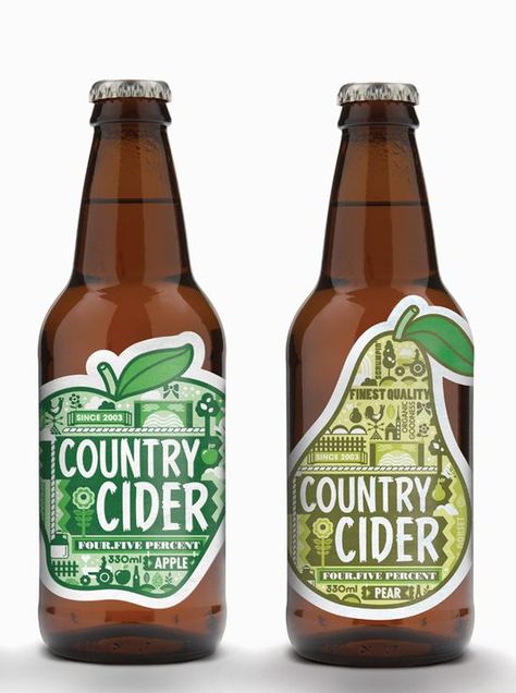 Relative motifs used, colours relate to the brew and contrast against the traditional brown style bottle. Cider Festival, Bold Packaging, Cider Packaging, Colourful Packaging, Cider House Rules, Lovely Stickers, Beer Label Design, Beer Bottle Labels, Alcohol Packaging