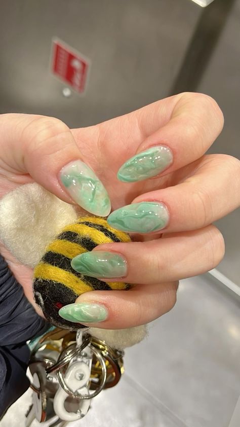 Nail ideas, acrylic nails, green nails, ocean nails, nail designs, marble nails, swirl nails Green Marbled Nails, Nail Designs Marble, Acrylic Nails Green, Nails Ocean, Nails Swirl, Marbled Nails, Nail Ideas Acrylic, Ocean Nails, Swirl Nails