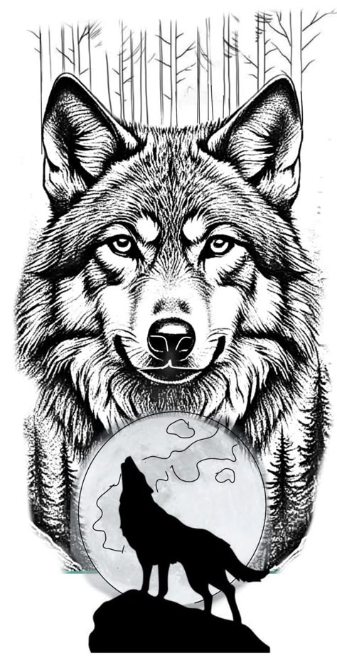 Wolf Stencil, Fox Tattoo Design, Animal Paintings Acrylic, Wolf Tattoo Sleeve, Animal Illustration Art, Wolf Tattoo Design, Tattoo Stencil Outline, Wolf Drawing, Silhouette Stencil