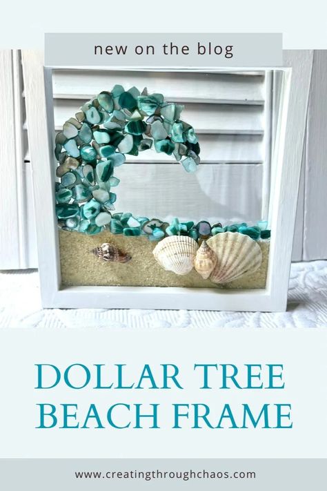 Dollar Tree Beach Frame - Dollar Tree Beach Crafts, Dollar Tree Beach Decor Diy, Dollar Tree Nautical Diy, Beach Picture Frames, Diy Summer Decor, Picture Frame Wreath, Beach Crafts Diy, Beach Themed Crafts, Coastal Crafts