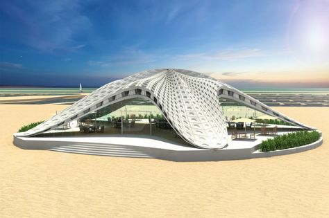 20 A’ Design Award winning buildings that make us drool! | Yanko Design Beach Building Architecture, Shell Design Architecture, Gcse Architecture, Hotel Interior Bedroom, Mediterranean Hotel, Bio Architecture, Beach Farm, Beach Architecture, Starfish Design