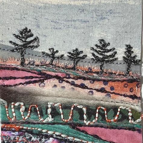 Jo Hill on Instagram: "Landscape Six 🌳 One from part of my collection of seven different landscape pieces. You can see more in my story and all of them on my website ✨ Find the links you need in my bio . . . . . . . . . . . . #johilltextiles #johill #textiles #textilesart #textilesdesign #textilesdesigner #textilesartist #textilesartists #bathtextiles #landscapeart #landscapeartist #landscapeartwork #homedecor #homedecoration #homedecorideas #homedecorating #textilesartwork #freemotionembroidery #freemotionembroideryart #freemotion #freemotionsewing #freemotionstitching #freemotionembroidery #sewingart #applique #appliqué #appliqueart #appliquework #embroidery #embroideryart" Jo Hill Textiles, 2023 Landscape, Applique Art, Instagram Landscape, Textiles Artwork, Free Motion Embroidery, Landscape Artwork, Sewing Art, Landscape Artist