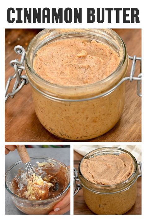 A collage of photos showing how to make cinnamon butter at home. Cinnamon Spread Recipe, Cinnamon Butter Recipe, Cinnamon Spread, Texas Roadhouse Cinnamon Butter, Lush Desserts, Pancakes Muffins, Diy Cinnamon, Cinnamon Butter, Bread Toast