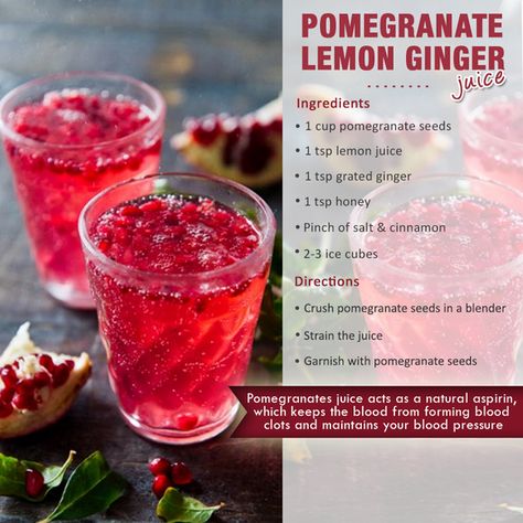 #Pomegranate #Lemon Ginger Juice Juice Benefits, Juicing Benefits, Lemon Ginger, Ginger Juice, Juicing For Health, Healthy Drinks Recipes, Alkaline Foods, Pomegranate Juice, Juice Cleanse