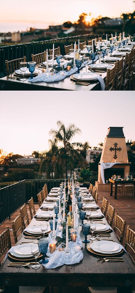 This definitely wasn't your typical Southern California "backyard" wedding. The Spanish style home, located in Ventura, California, was nestled on the coastal hillside of downtown Ventura, just minutes away from the beach and featuring breathtaking views of the ocean and nearby mountains. Ventura California Wedding | Wedding Day | Ventura Wedding | California Wedding | Wedding tablescape | #wedding #weddingtablescape #cawedding #weddingphotographer #weddingreception #weddingphotography Southern California Backyard, Mendoza Wedding, Tablescape Wedding, California Backyard, Wedding California, Ventura California, Ocean Wedding, Wedding Tablescape, Candlelit Dinner