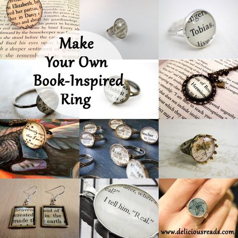 DIY Book Inspired Ring Delicious Reads Mini Books Diy, Book Rings, Reading Diy, Diy Jewelry Display, Book Earrings, Book Necklace, Upcycle Books, Jewelry Box Diy, Book Jewelry