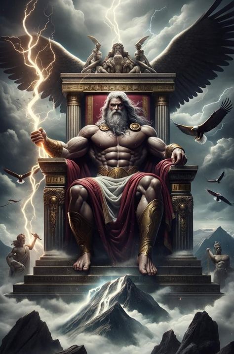 Zeus Art Greek Mythology, Zeus Wallpaper, Zeus God Of Thunder, Zeus Greek Mythology, Zeus Art, Art Greek Mythology, God Of Lightning, Zeus Greek, Zeus God