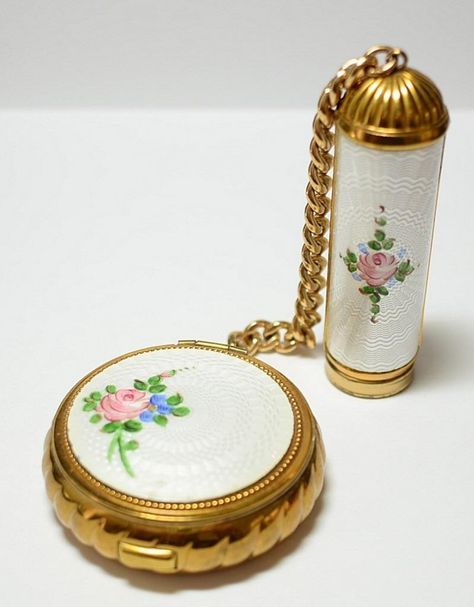 Vintage Evans Guilloche Enamel Powder and Lipstick Compact Combo Set | #1829613680 Vintage Makeup Vanities, Compact Art, Guilloche Enamel, Makeup Package, Take Care Of Your Skin, Lipstick Case, Vintage Cosmetics, Fancy Makeup, Lipstick Holder