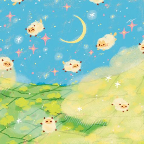 Sheep Cute Art, Fluffy Illustration, Fluffy Art Style, Flying Illustration, Soft Illustration, Cute Sheep Art, Cute Sheep Drawing, Sheep Drawing, Sheep Illustration