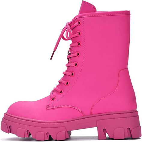 Amazon.com | Cape Robbin Chrisley Combat Boots for Women, Platform Boots with Chunky Block Heels, Womens High Tops Boots - Pink Size 9 | Shoes Nicki Minaj Concert, Combat Boots For Women, Pink Platform Boots, Pink Combat Boots, Womens Combat Boots, Shoes Boots Ankle, Lace Up Booties, Chunky Block Heels, Chunky Boots