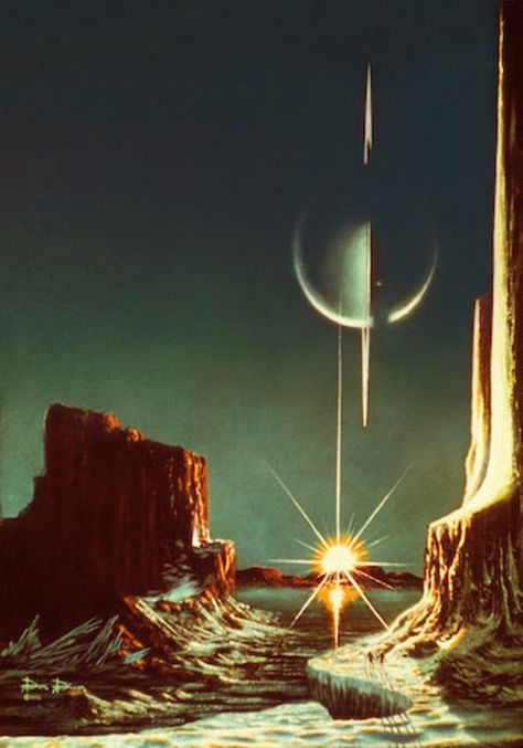 Lucien Rudaux Timeline Images, Alien Landscape, 70s Sci Fi Art, Arte Peculiar, Science Fiction Illustration, Planets Art, Alien Worlds, Pulp Art, Science Fiction Art