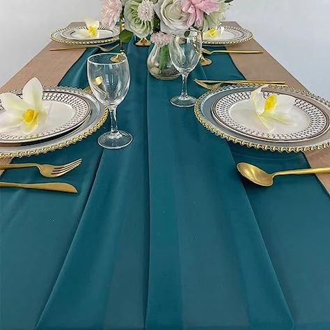 Chiffon Table Runners 27 x 120 inches Romantic Sheer Wedding Table Runner Top Table Bridal Party Decoration Teal Table Runner, Chiffon Table Runner, Teal Table, Wedding Table Runner, Table Scarf, Table Runners Wedding, Top Table, Dark Teal, Centerpiece Decorations