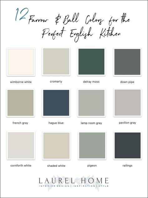 Farrow and Ball colors - perfect English Kitchen Best Farrow And Ball Paint Colors, Farrow And Ball Greys, Farrow And Ball Cabinet Colors, Mizzle Farrow And Ball Kitchens, Farrow And Ball Painted Kitchen Cabinets, Farrow And Ball Cottage, Farrow And Ball Kitchen Colours, French Grey Farrow And Ball Kitchen, Oxford Stone Farrow And Ball Kitchen