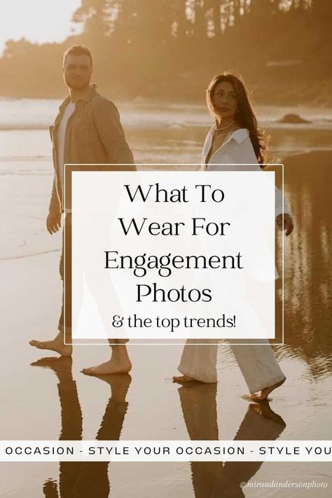 Looking for the perfect engagement photos outfits? You’ll love these looks for spring, summer, fall, and winter. Whether you need engagement photo outfits for the beach, outdoors, or the studio, there are chic, classy, dressy, and casual looks you’ll love for the bride and her beau. These couple photoshoot outfits are on-trend, modern, and perfect for your special shoot! You won’t be lost when it comes to what to wear for engagement pictures! photo cred: @MIRANDANDERSONPHOTO Engagement Shoot Outfits Summer, Dresses For Engagement Pictures, Engagement Photo Shoot Outfits, Fall Engagement Pictures Outfit, Classy Engagement Pictures, Engagement Photo Outfits Summer, Spring Engagement Photos Outfits, Winter Engagement Photos Outfits, Outfits For The Beach