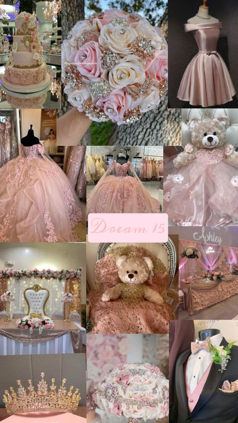 Quinceanera Ideas Pink, Quince Decorations Ideas, Cinderella Quinceanera Themes, Rose Gold Quince, Princess Sweet 16, Rose Gold Quinceanera, Quince Decor, Quinceanera Bouquet, Sweet 15 Party Ideas Quinceanera