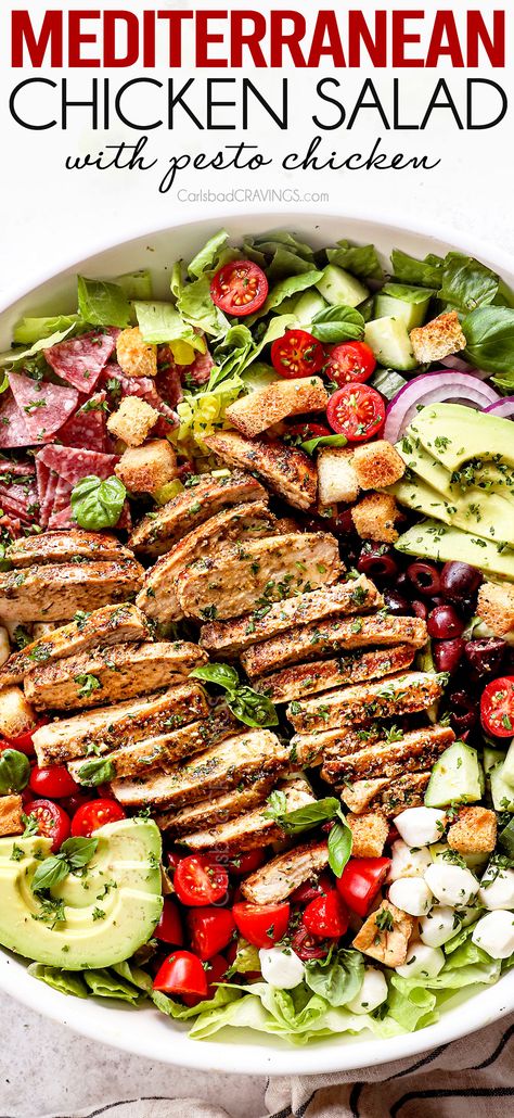 Chicken Salad Video, Italian Chicken Marinade, Italian Marinade For Chicken, Mediterranean Chicken Salad, Carlsbad Cravings, Mediterranean Salad, Mediterranean Chicken, Chicken Marinade, Italian Chicken