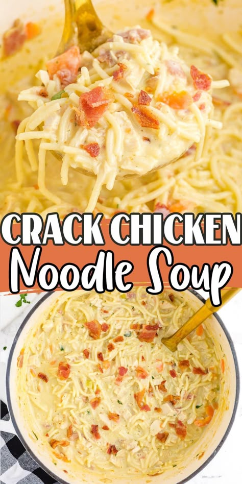 Recipes With Chicken Noodle Soup, Creamy Comfort Soup, Chicken Noodle Soup Angel Hair Pasta, Creamy Ranch Chicken Noodle Soup, Spaghetti Noodle Soup Recipes, Easy Creamy Chicken Noodle Soup Recipe, Canned Chicken Noodle Soup Recipes, Chicken Noodles And Vegetables, Creamy Chicken Noodle Soup With Bacon