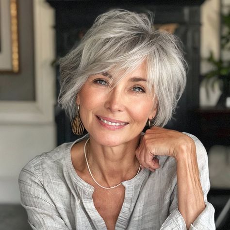 Grey Hair Color Silver Short, Short Hair Gray Color, Edgy Grey Hairstyles, Choppy Grey Hairstyles, Short Haircuts For Grey Hair, Mid Length Grey Hair, Gray Hair Cuts Over 50, Short Gray Hair Over 50, Grey Hair Bob