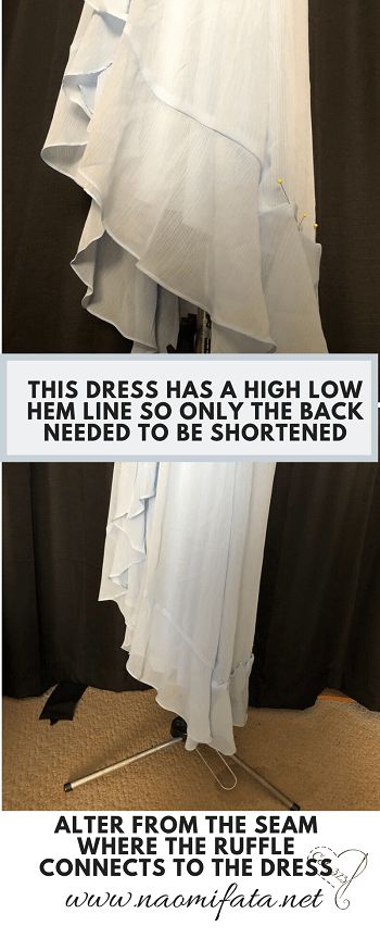 Shorten a dress without hemming from the bottom DIY Slipcovers and Alterations How To Hem A Dress Without Sewing, How To Shorten A Dress Without Sewing, How To Shorten A Dress, Sustainable Sewing, Mullet Dress, Ruffle Bottom Dress, Bridal Alterations, Flamingo Dress, Sewing Alterations