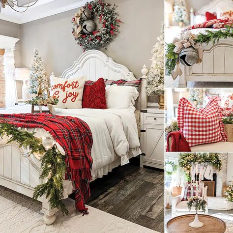 Christmas Bedrooms, Linen Comforter, Twas The Night Before Christmas, Ruffle Linen, Red Wall Art, Elegant Bedding, Christmas Decorations Bedroom, Budget Friendly Decor, Night Before Christmas