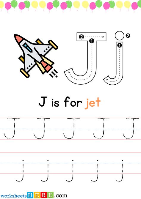 Tracing Letter J Uppercase and Lowercase PDF Worksheet For Kindergarten - WorksheetsHere.com Letter J Tracing Worksheets Preschool, Letter J Tracing Worksheet, Letter J Worksheets Kindergarten, J Worksheet, Letter J Worksheet, J Sound, J Words, Tracing Lines, Toddler Homeschool